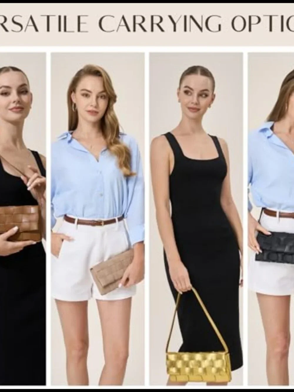 Woven Evening Clutch Vegan Leather Detachable Chain Strap Shoulder Bag